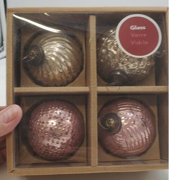 Allen + Roth Ornaments, 4 pk Rose Gold & Silver  PRE-OWNED IOB - Picture 1 of 7